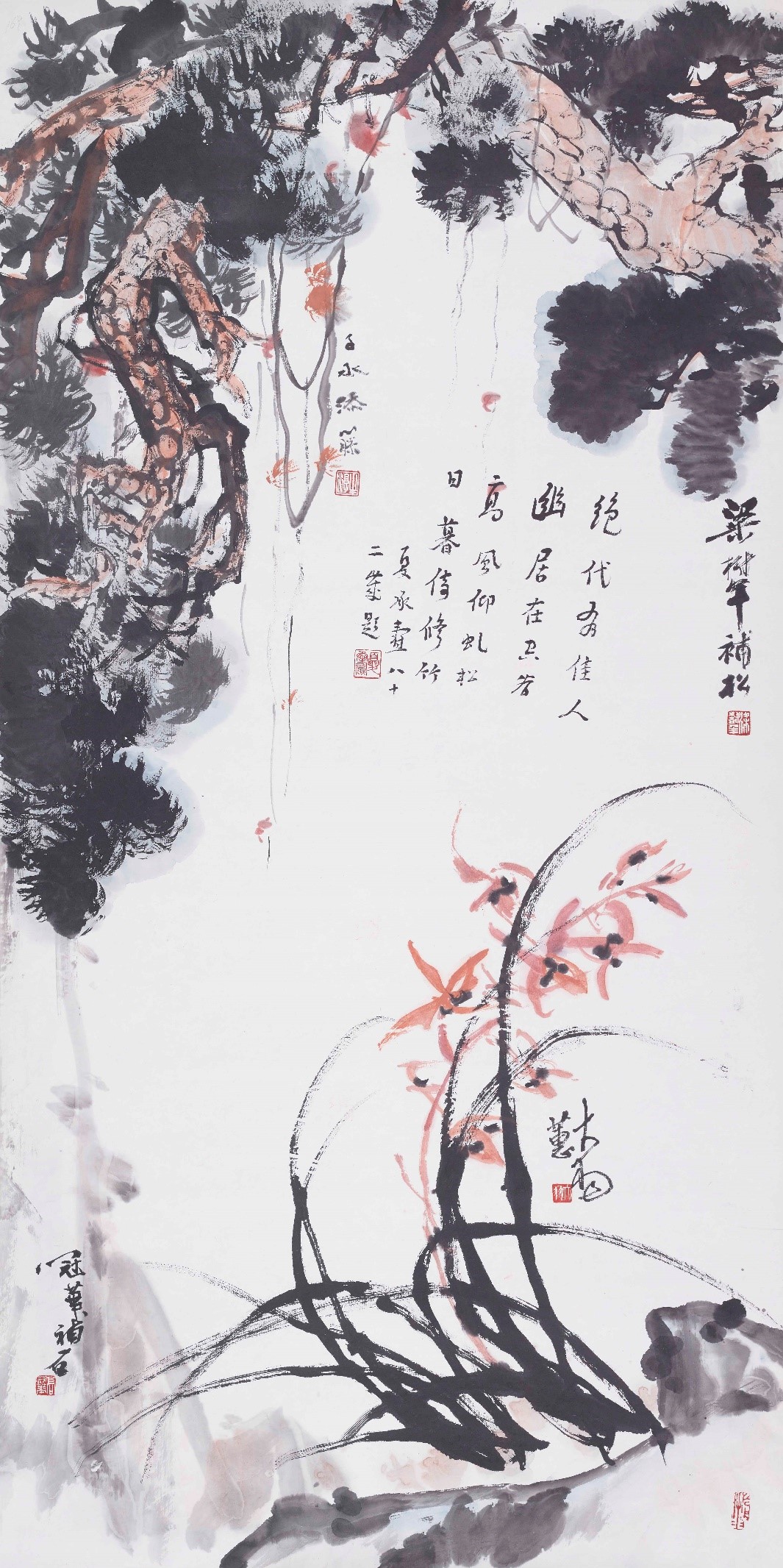 <h2>幽居图</h2><p>作者：夏承焘、沈子丞、梁树年、高冠华、陈大羽</p><p>创作年代：20世纪80年代</p><p>规格：137cm×68cm</p><p>品类：中国画</p>